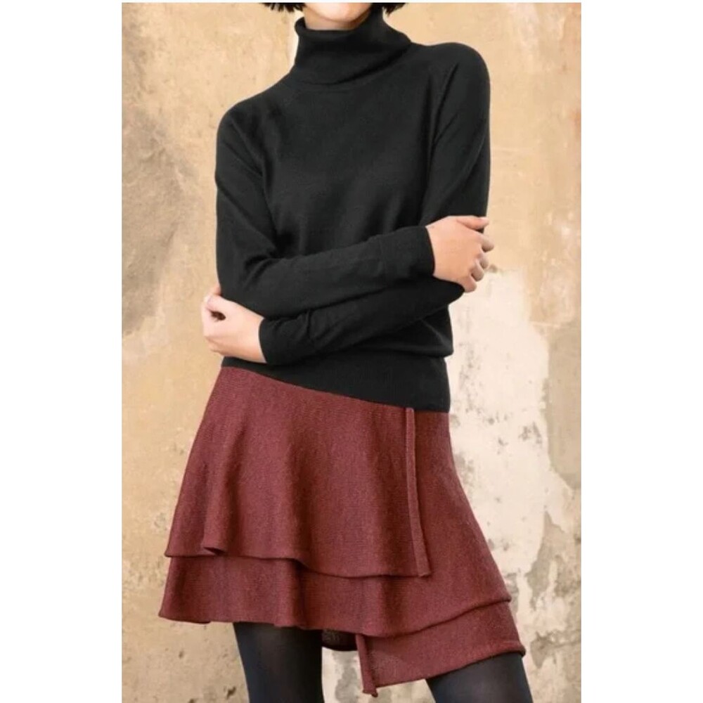 Peruvian Connection Skirt Womens Small Edie Baby Alpaca Wool Maroon Tiered